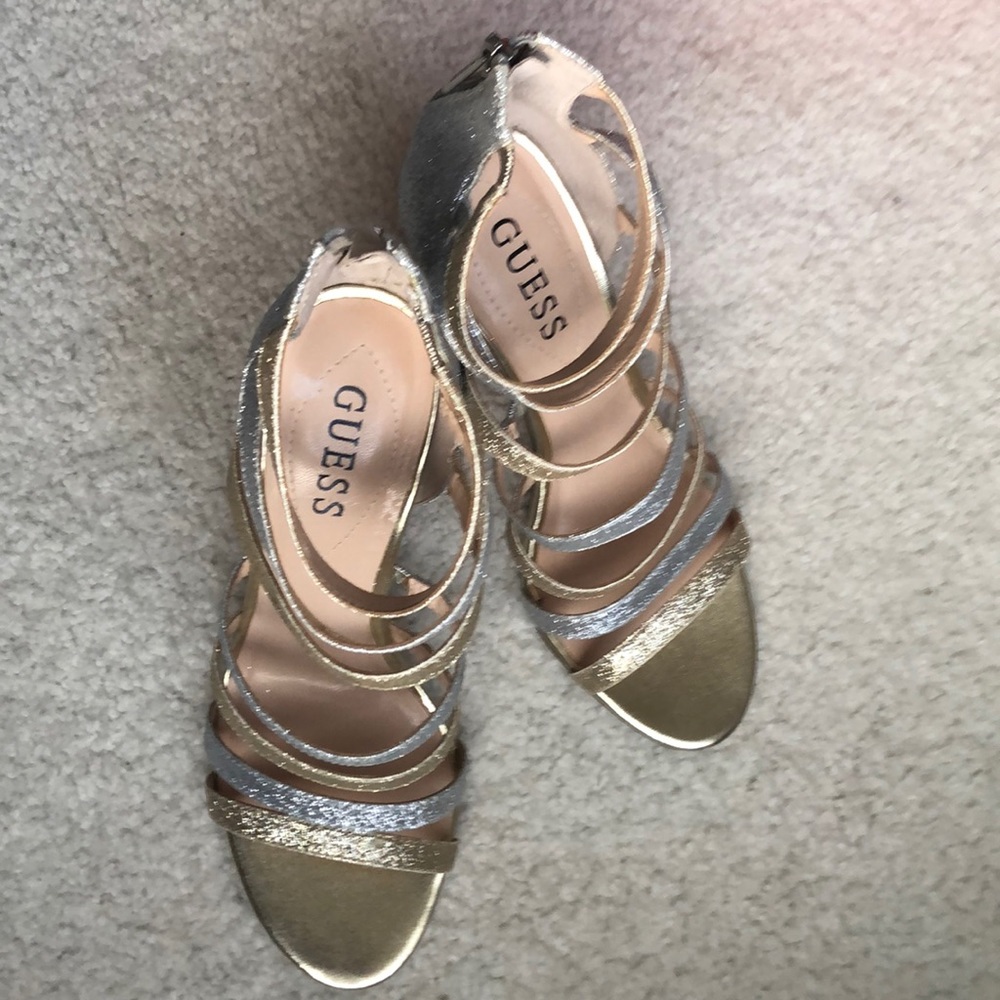 Guess Silver and Gold Multi Textured Heels.